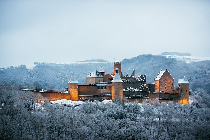 8K, Winter, Bourscheid Castle, 4K, Luxembourg, HD wallpaper