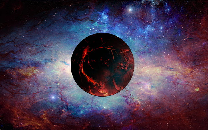 Roter Planet, Universum, Raum, Nebel, schwarzes und rotes rundes Licht, Rot, Planet, Universum, Raum, Nebel, HD-Hintergrundbild