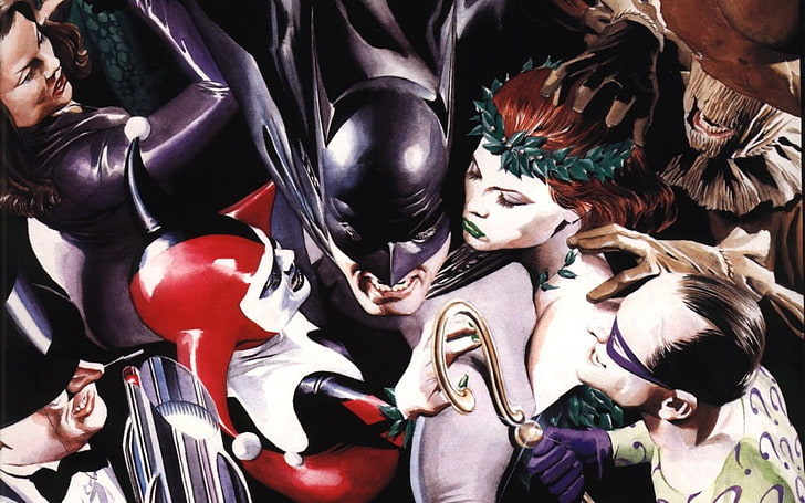Batman, Harley Quinn, Pinguim (DC Comics), Hera Venenosa, Charada, Espantalho (Batman), HD papel de parede