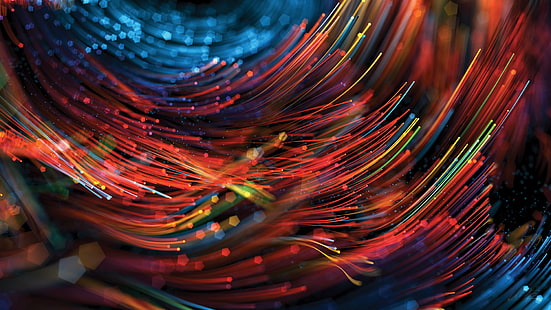 Ilustración abstracta multicolor, fotografía macro de cuerdas rojas y azules, abstracto, 3D, fibra óptica, Mario Tran Phuc, profundidad de campo, Fondo de pantalla HD HD wallpaper