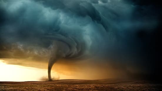  storm, clouds, tornado, valley, sky, nature, HD wallpaper HD wallpaper