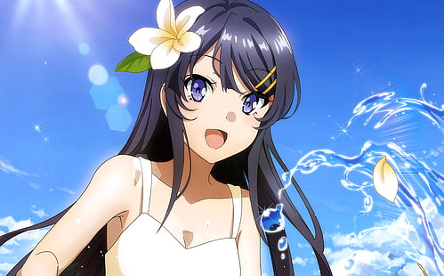 Anime, Seishun Buta Yarou wa Coelhinha Senpai no Yume wo Minai, Flor, Mai Sakurajima, Luz do sol, Água, HD papel de parede HD wallpaper