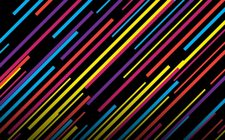 black, teal, purple, orange, and blue stripes, abstract, lines, colorful, digital art, HD wallpaper