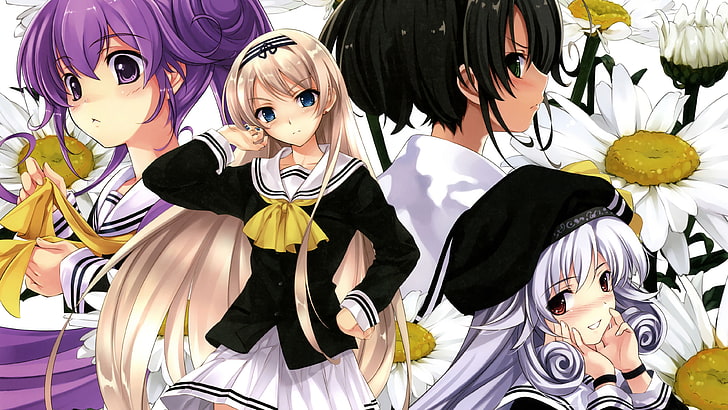 anime, anime girls, long hair, school uniform, HD wallpaper