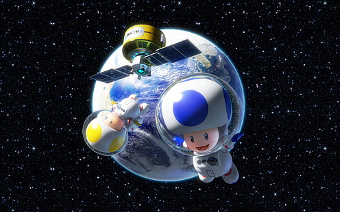 Wallpaper digital astronot Super Mario Toad, Kodok (karakter), luar angkasa, video game, Mario Kart 8, Nintendo, astronot, Earth, Mario Kart, Wallpaper HD HD wallpaper