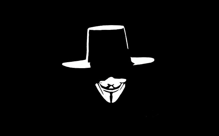 ガイフォークスマスクの壁紙、V for Vendetta、ガイフォークス、ガイフォークスマスク、マスク、ミニマリズム、 HDデスクトップの壁紙