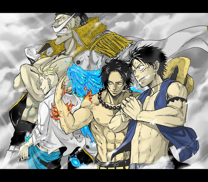 One Piece wallpaper, Portgas D. Ace, One Piece, hat, fire, Whitebeard, pirates, Monkey D. Luffy, Marco, anime, HD wallpaper