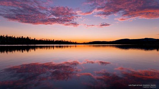 Lake Rogen at Dusk, Harjedalen, Sweden, Sunrises/Sunsets, HD wallpaper HD wallpaper
