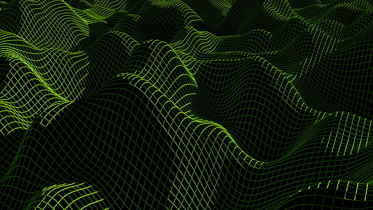 ilustrasi gunung 3D hijau, abstrak, 3D, render, bukit, lanskap, gambar rangka, Wallpaper HD