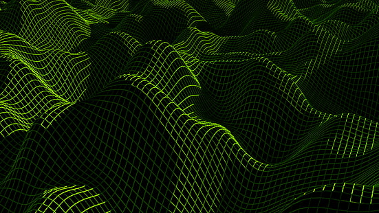 green 3D mountain illustration, abstract, 3D, render, hills, landscape, wireframe, HD wallpaper HD wallpaper