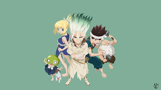 Anime, Anime Girls, Anime Boys, Dr. Stone, Senkuu Ishigami, Kohaku (Dr. Stone), Chrom (Dr. Stone), Suika (Dr. Stone), HD-Hintergrundbild HD wallpaper