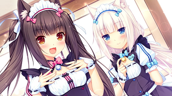 Neko Para, Vanille (Neko Para), Schokolade (Neko Para), Anime-Mädchen, Dienstmädchen-Outfit, HD-Hintergrundbild HD wallpaper