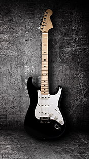 Gitarrinstrument, svartvit elgitarr, musik,, gitarr, vägg, instrument, HD tapet HD wallpaper