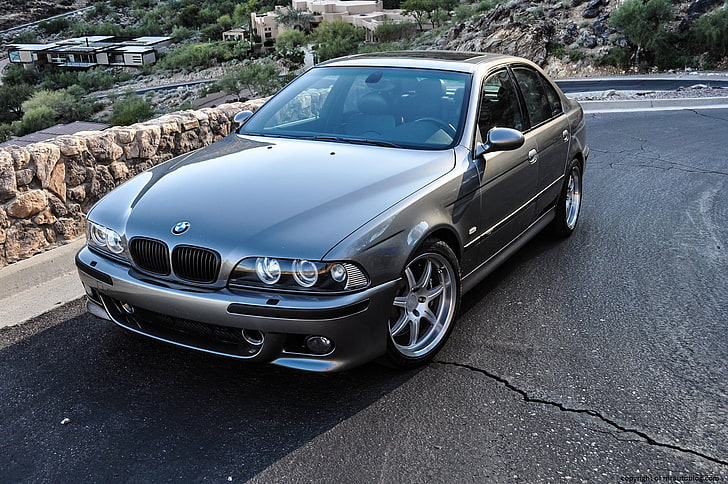 szary BMW sedan, bmw, m5, e39, srebrny, widok z boku, Tapety HD