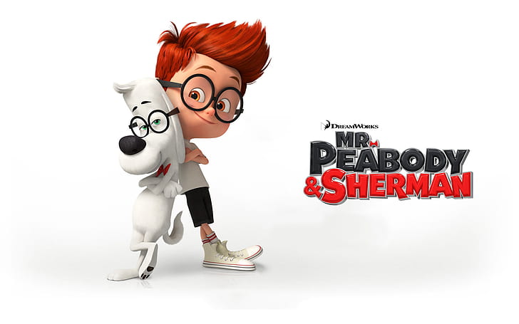 cartoon, dog, boy, glasses, white background, characters, Sherman, The adventures of Mr. Peabody and Sherman, Mr. Peabody andamp; Sherman, Mr. Peabody, HD wallpaper