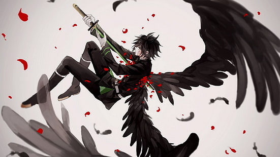  wings, angel, sword, anime, art, Owari no Seraph, the last Seraphim, Yuichiro, HD wallpaper HD wallpaper