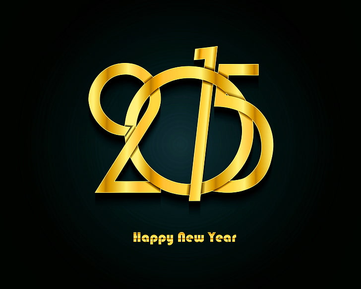 2015 Happy New Year text overlay, New Year, gold, Happy, 2015, HD wallpaper