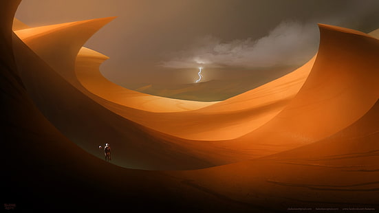 brown dessert, science fiction, desert, lightning, astronaut, dune, HD wallpaper HD wallpaper