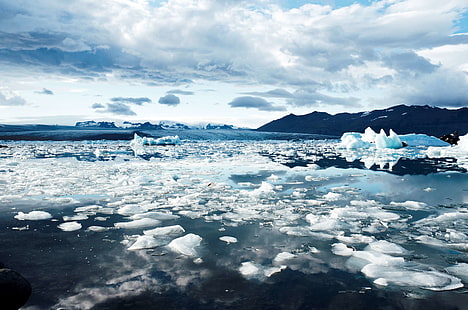 климат, студ, ледник, лед, айсберг, Исландия, топене, полярен, сняг, размразяване, вода, HD тапет HD wallpaper
