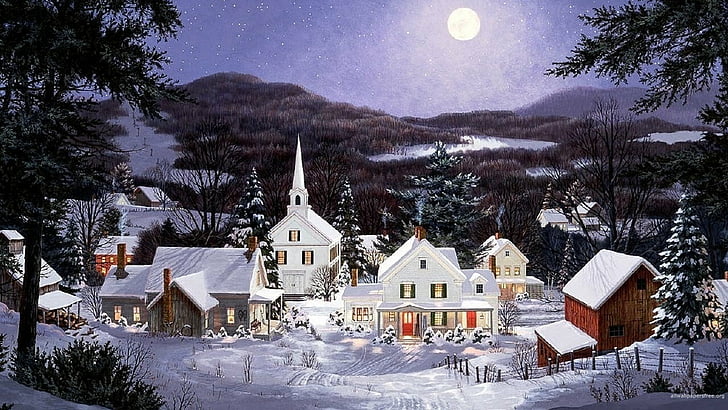 красиво, рождество, праздник, веселый, санта, снег, елка, зима, HD обои