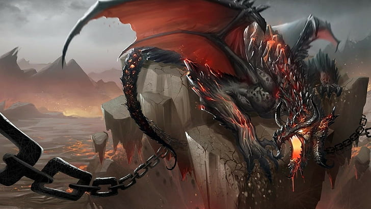 black dragon illustration, dragon, fantasy art, HD wallpaper