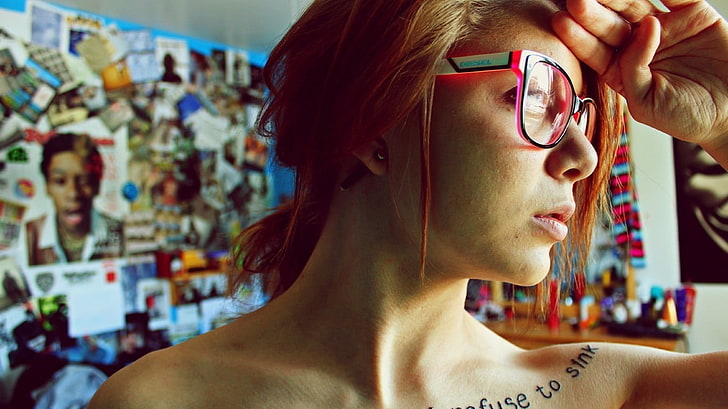 berambut merah, kacamata, wanita, wajah, wanita dengan kacamata, Wallpaper HD