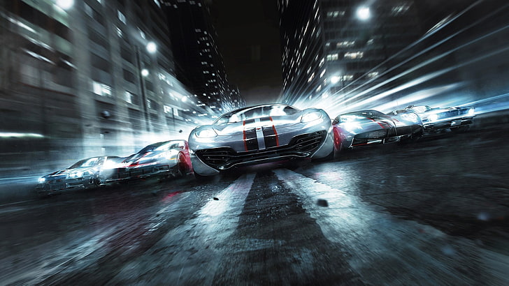 fünf schwarz-grau-rote Sportwagen digitale Tapete, Grid 2, Videospiele, HD-Hintergrundbild