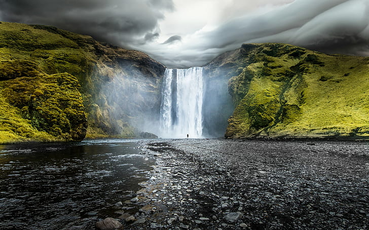 landscape, nature, Iceland, waterfall, Skogafoss Waterfalls, HD wallpaper
