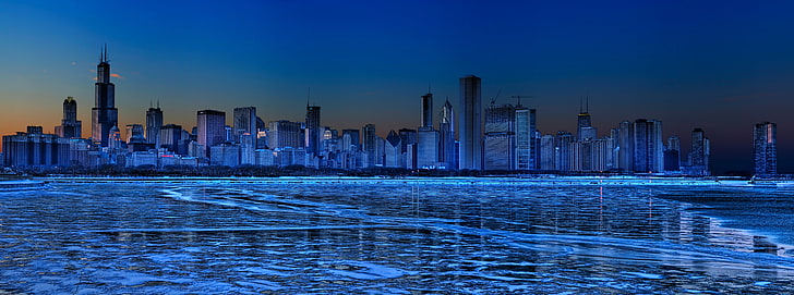 Чикаго Skyline, многоетажна сграда, Град, Чикаго, силует, син, chi-raq, HD тапет