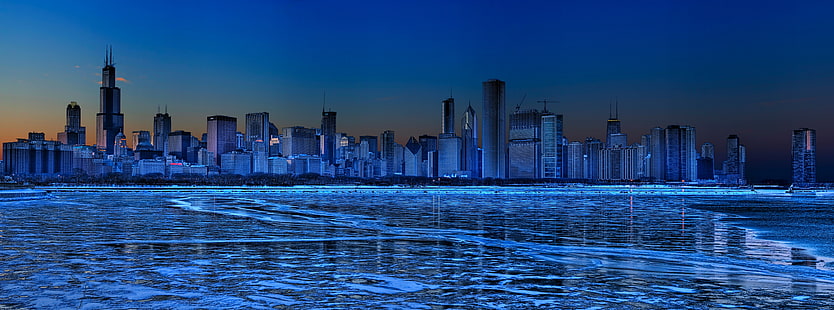 Чикаго Скайлайн, высотное здание, Город, Чикаго, Скайлайн, синий, Чи-Рак, HD обои HD wallpaper