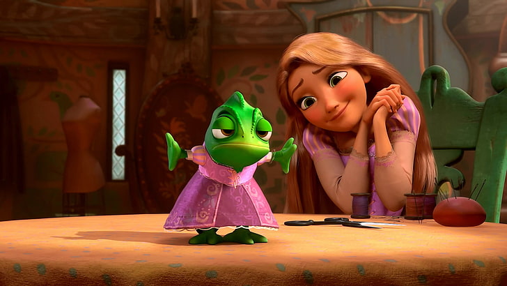 Film Disney Tangled ancora carta da parati digitale, abito, Rapunzel, Pascal, Rapunzel: un racconto aggrovigliato, Sfondo HD