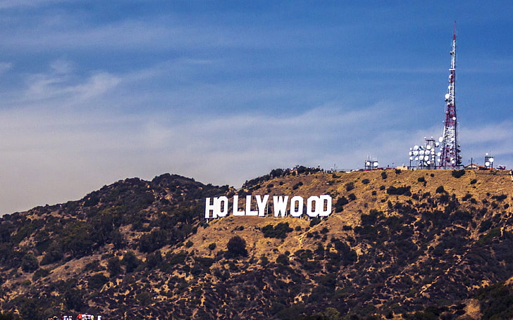hollywood, sign, la, america, sky, mountain, HD wallpaper
