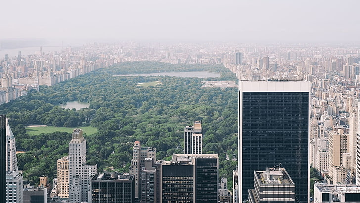 weißes und schwarzes Glasgebäude, Stadtbild, New York City, Central Park, Wolkenkratzer, Gebäude, Bäume, HD-Hintergrundbild