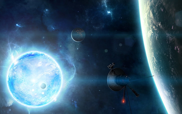 space satellite and planets illustration, space, planet, stars, galaxy, HD wallpaper