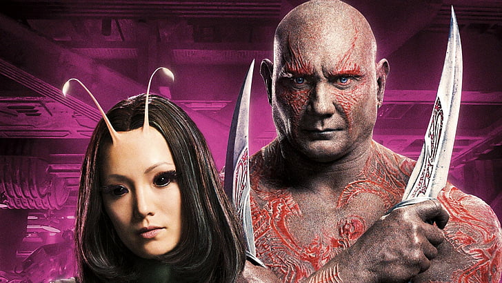 Film, Guardians of the Galaxy Vol. 2, Dave Bautista, Drax The Destroyer, Mantis (Marvel Comics), Pom Klementieff, Tapety HD