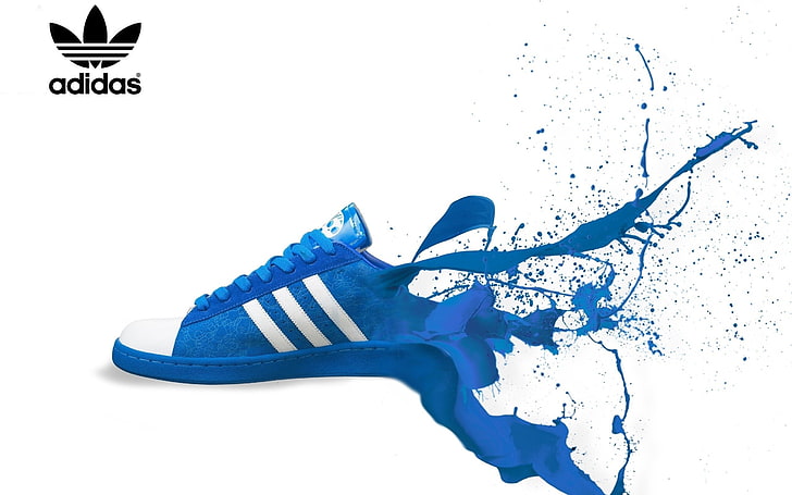 adidas, фон, синий, туфли, кроссовки, белый, HD обои