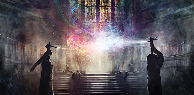 two wizard digital illustration, artwork, fantasy art, digital art, magic, wizard, colorful, HD wallpaper HD wallpaper