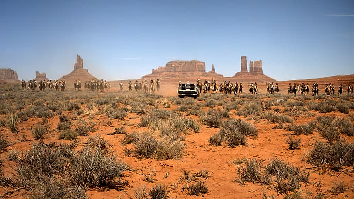 Back to the Future III (Movie), movies, film stills, Robert Zemeckis, desert, DeLorean, plants, sky, Native Americans, Monument Valley, HD wallpaper