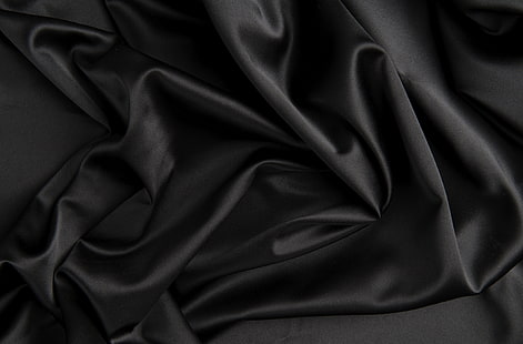 textil satinado negro, textura, seda, negro, tela, pliegues, satén, Fondo de pantalla HD HD wallpaper