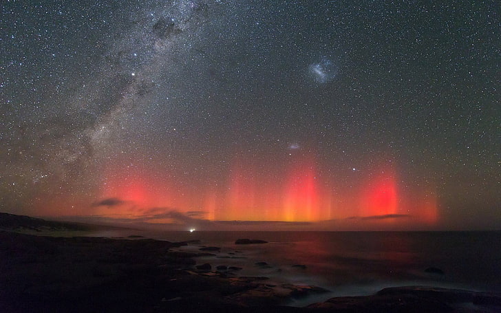 Nordlichter, Milchstraße, Weltraum, Aurora Borealis, Strand, HD-Hintergrundbild