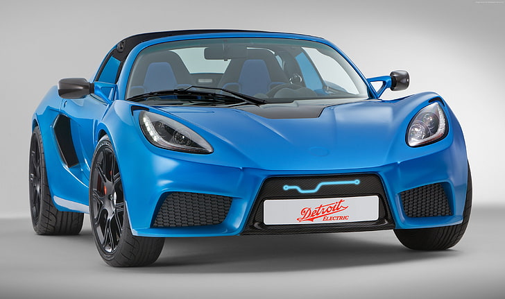 mavi, elektrikli arabalar, Detroit Electric SP01, En Hızlı Elektrikli Arabalar, spor arabalar, HD masaüstü duvar kağıdı