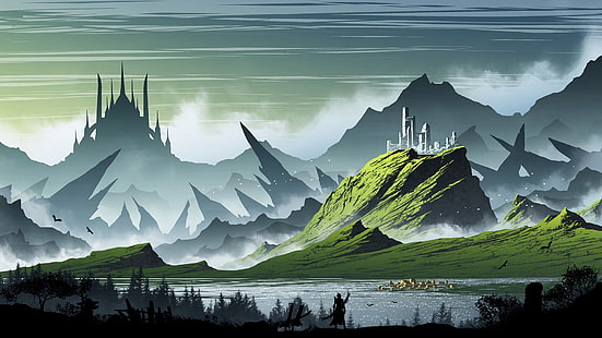 illustration of mountain, artwork, illustration, mountains, fantasy art, Kvacm, HD wallpaper HD wallpaper