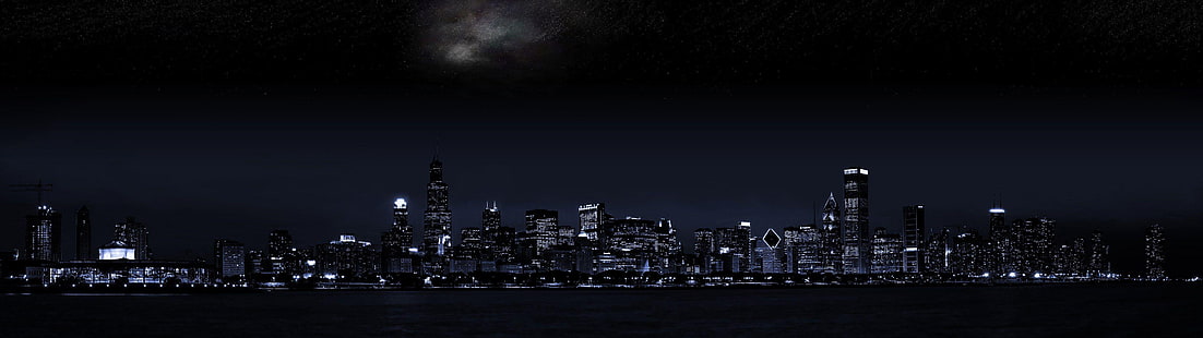  night city, dual monitor, the dark background, HD wallpaper HD wallpaper