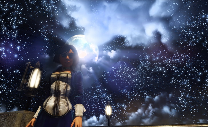 BioShock Infinite Elizabeth and the starry sky, top blanco y azul de manga larga para mujer, Juegos, BioShock, elizabeth, infinite, starry sky, Fondo de pantalla HD