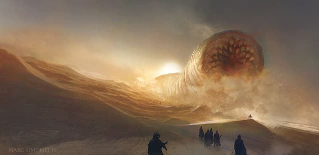 ciencia ficción, Dune (serie), Marc Simonetti, arte digital, Sandworm, Arrakis, Fondo de pantalla HD HD wallpaper