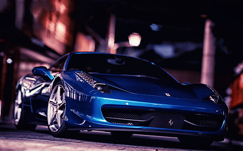 mavi Ferrari 458 Italia, ferrari 458 italya, ferrari, önden görünüm, mavi, HD masaüstü duvar kağıdı HD wallpaper