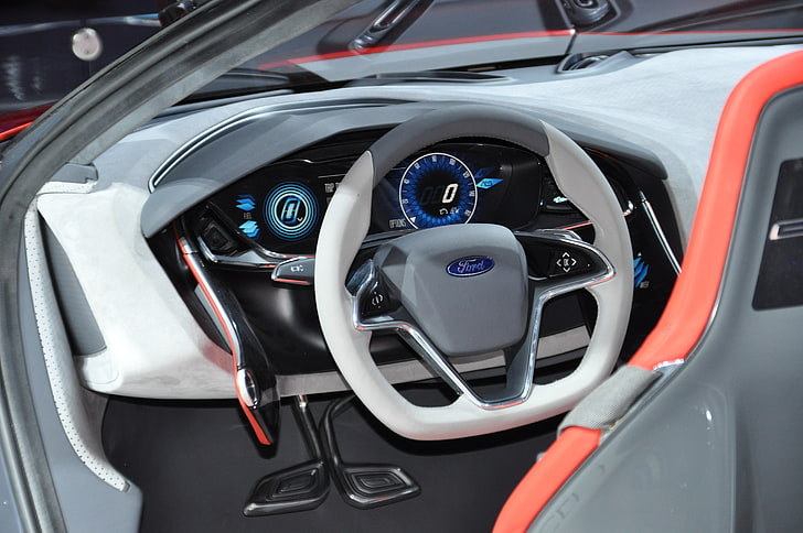 black and red car steering wheel, Ford, car, car interior, vehicle, HD wallpaper
