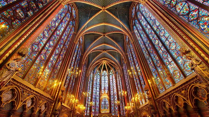 cathedral interior, hdr, Church, Cathedral, stained glass, religion, HD wallpaper