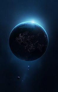 pianeta blu e nero, eclissi lunare, spazio, universo, pianeta, terra, spazio arte, arte digitale, visualizzazione verticale, ciano, blu, Europa, Sfondo HD HD wallpaper