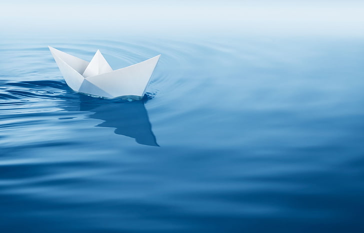 white paper boat on body of water, wave, white, water, background, blue, widescreen, Wallpaper, mood, boat, calm, ship, full screen, HD wallpapers, paper boat, fullscreen, HD wallpaper
